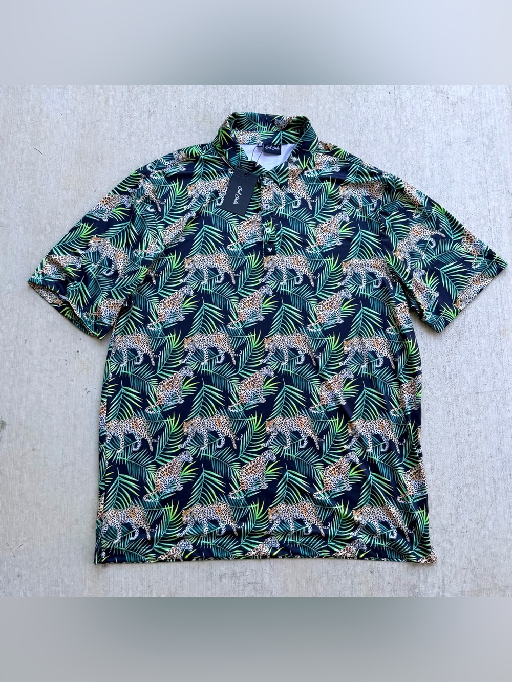 Bad Birdie Golf Polo Leopard Legend Men Size 3XL Floral All Over Print Stretch